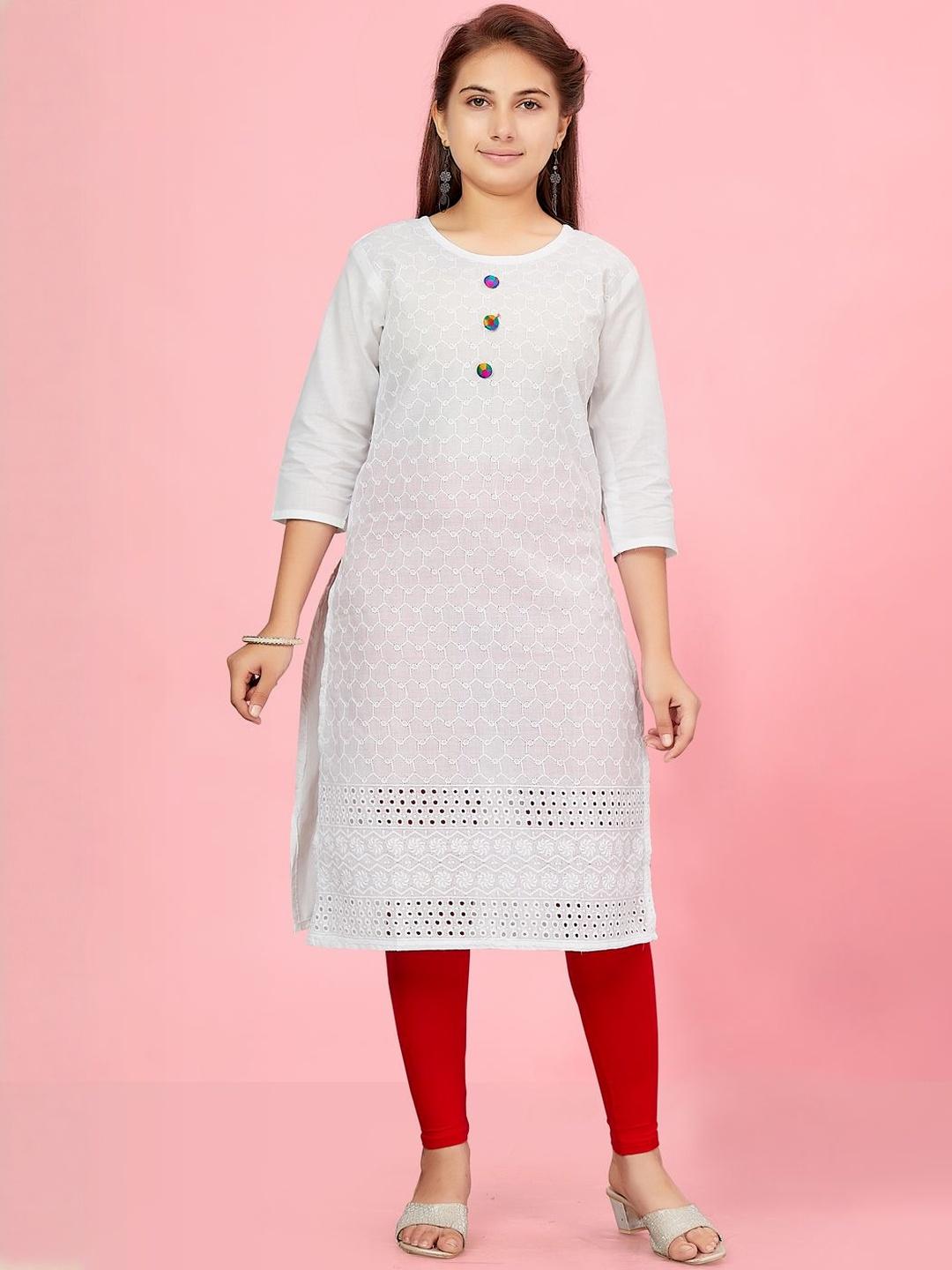 Girls Aqua Embroidered Kurti Trouser Set – Soft Cotton Elegant Summer Wear main image 1
