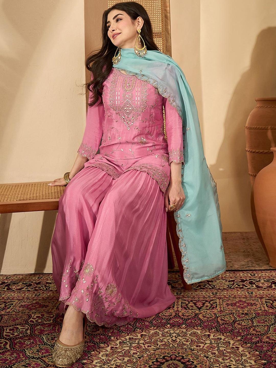 Sangria – Women Embroidered Kurta with Sharara With Dupatta