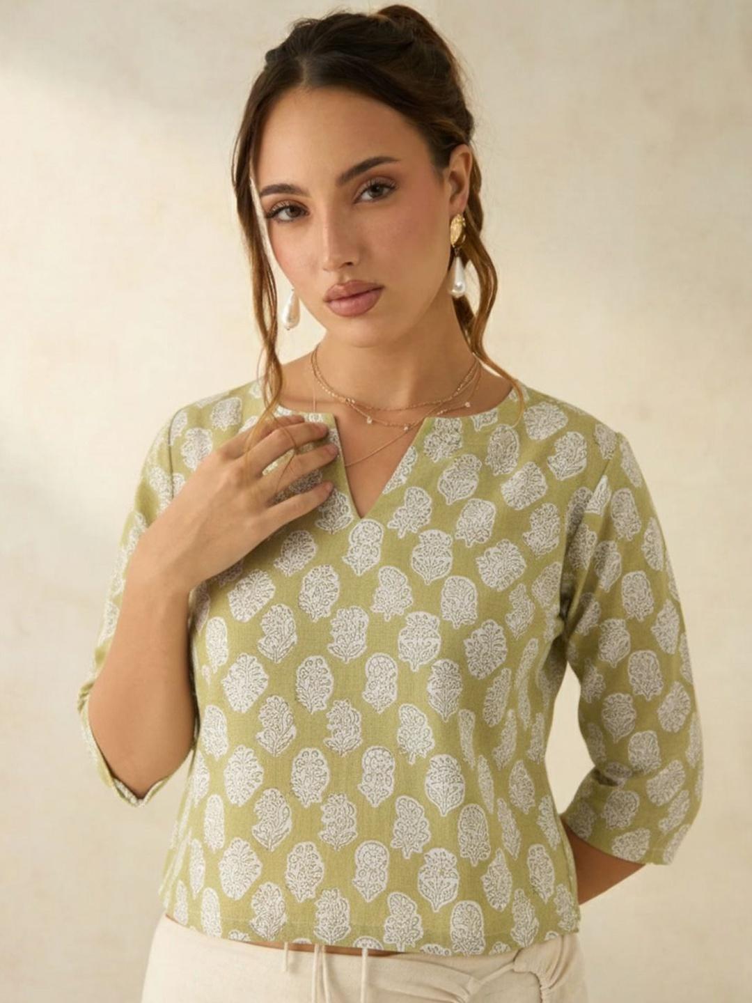 Curated visual reference: Visual Reference: Buy Eco Clothing Women Ethnic Motifs Printed Cotton Regular Top