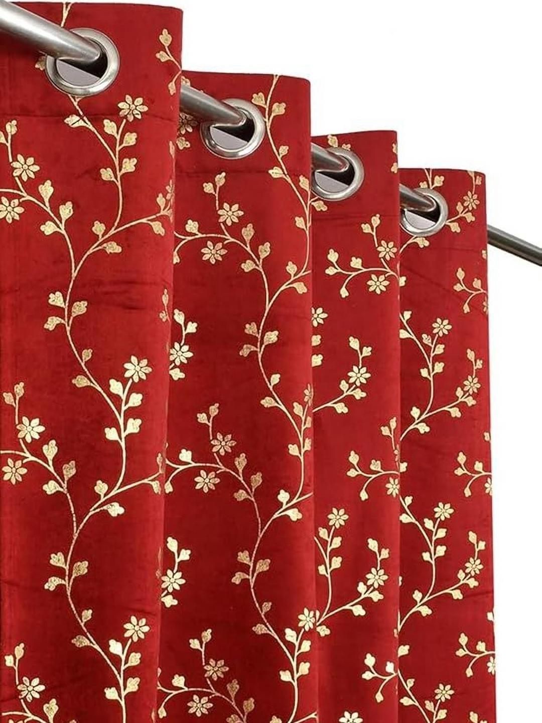 Buy GEET CREATIONS Gold Toned & Maroon Room Darkening Velvet Door Curtain -  - Home for Unisex