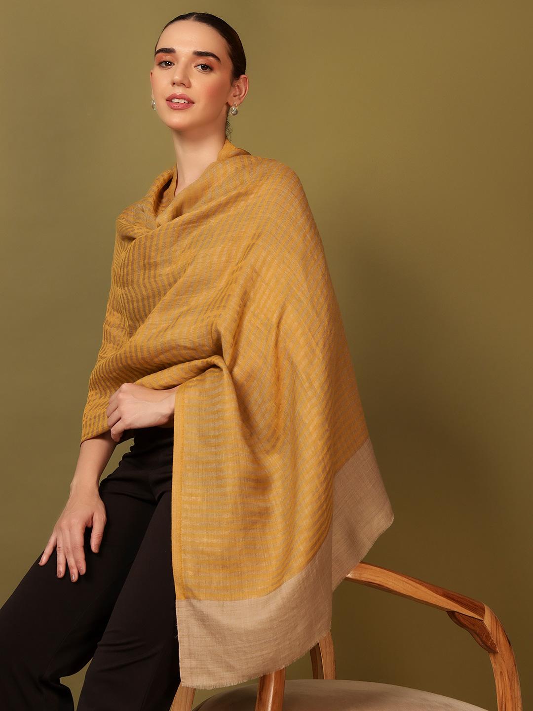 Buy Pashmoda Striped Woven Design Woollen Reversible Shawl -  - Apparel for Women