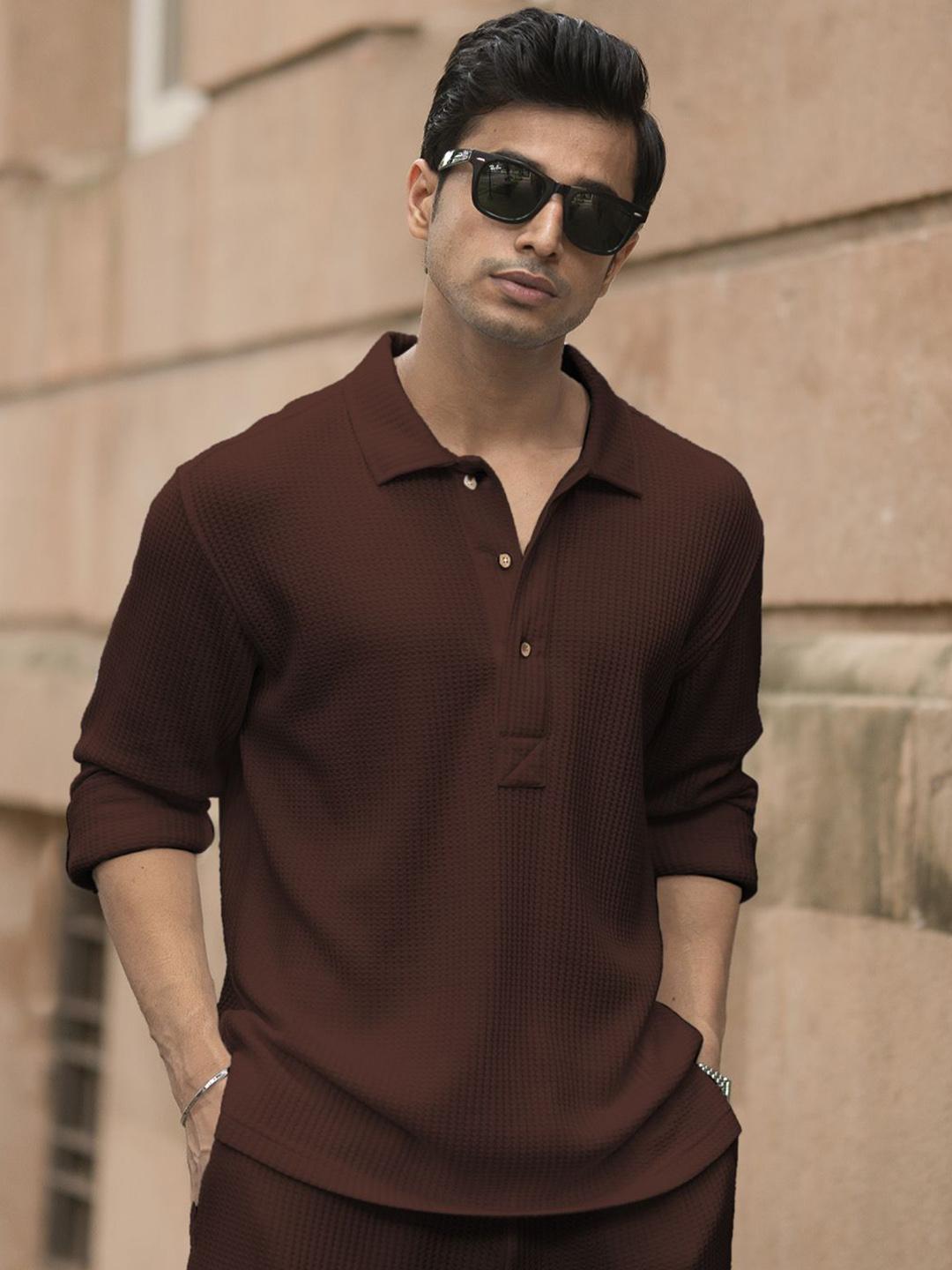 Buy Powerlook Men Solid Structured Knit T Shirt & Trousers Co Ord Set - - Apparel for Men