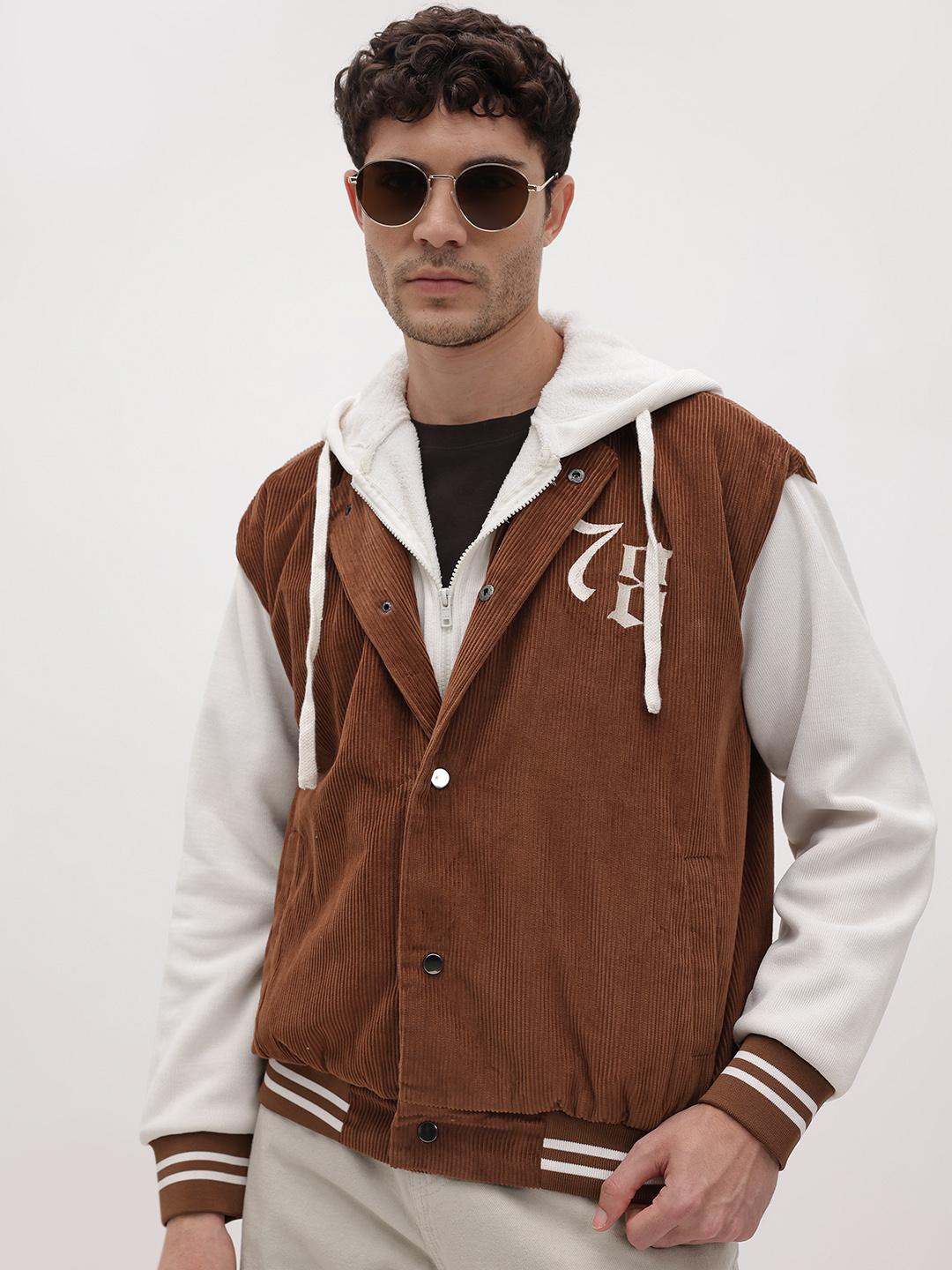 The Roadster Life Co. Typography Hooded Corduroy Varsity Jacket