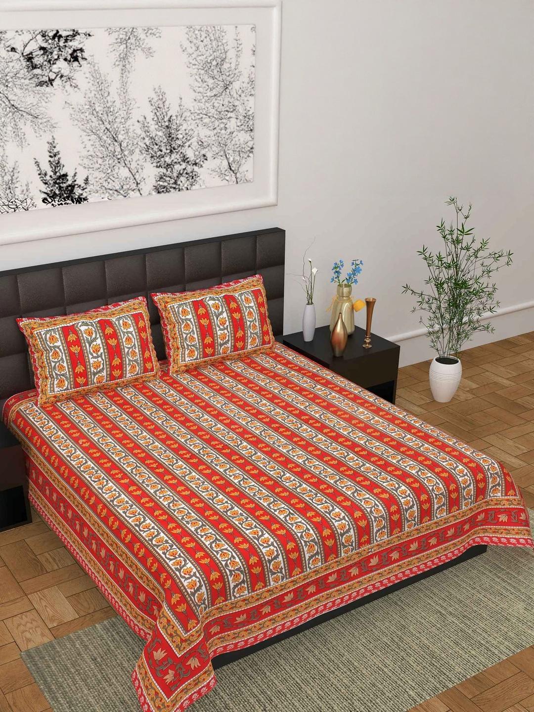 Buy Salgia Red Cotton Superfine King Bedsheets - - Home for Unisex