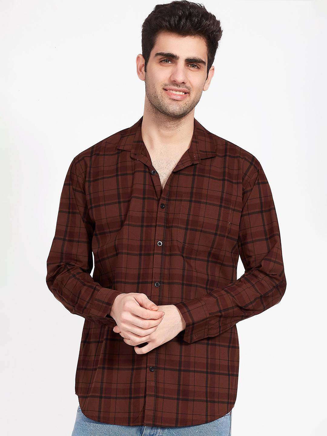 DIVISIVE Comfort Windowpane Checks Checked Spread Collar Long Sleeves Cotton Shirt