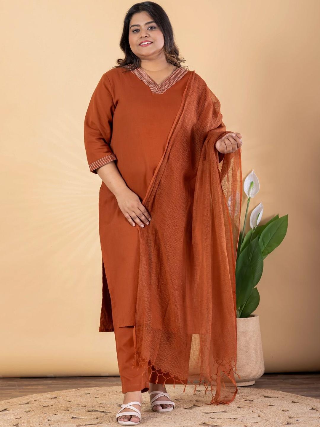 Women Plus Size Kurta with Palazzos & Dupatta