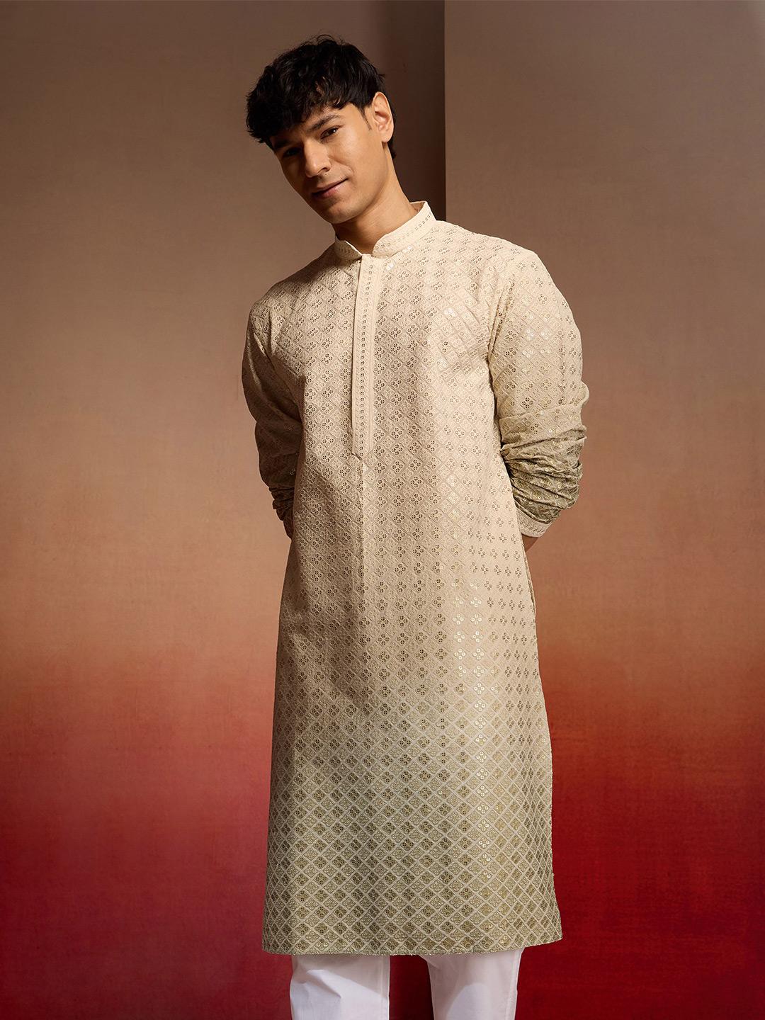 VASTRAMAY Men Embellished Festive Ombre Straight Kurta