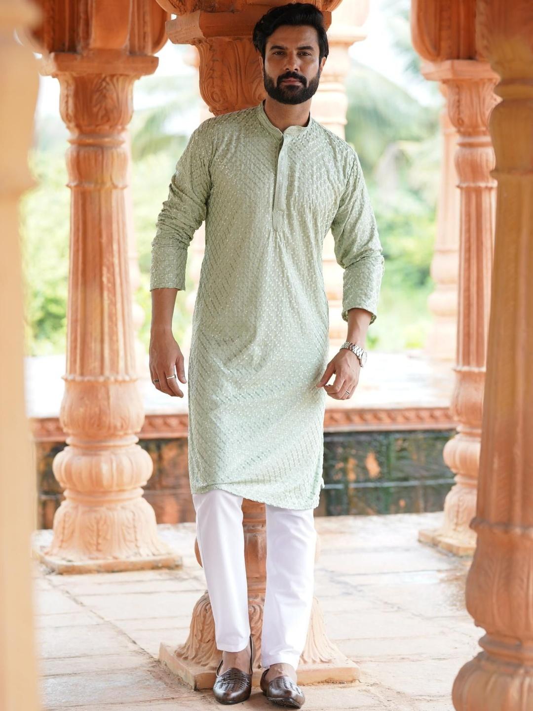 INDIROOP Men Ethnic Motifs Embroidered Regular Chikankari Kurta with - Image 1