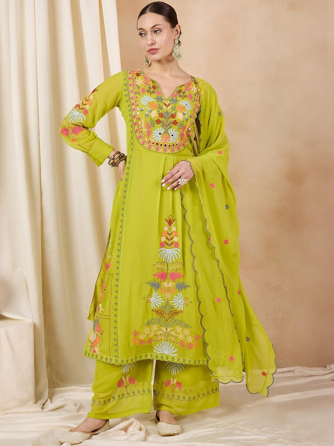 Women Maroon Ethnic Motifs Embroidered Kurta with Palazzos & Dupatta main image 1