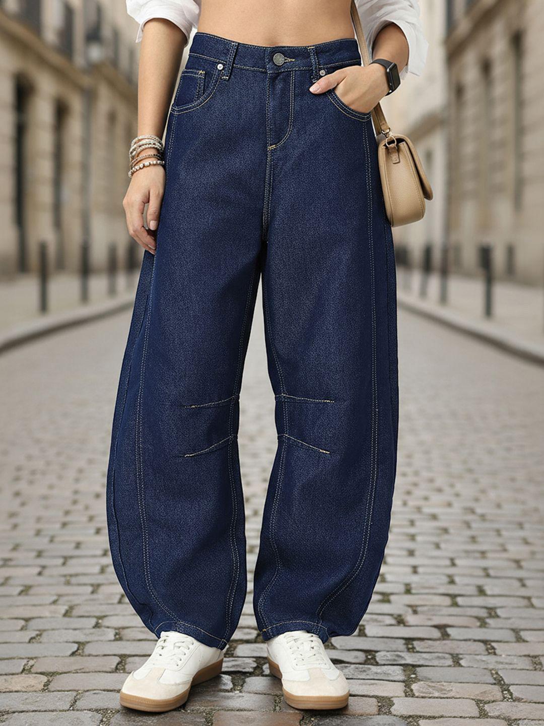 Bewakoof Women Blue Washed Barrel Fit Jeans