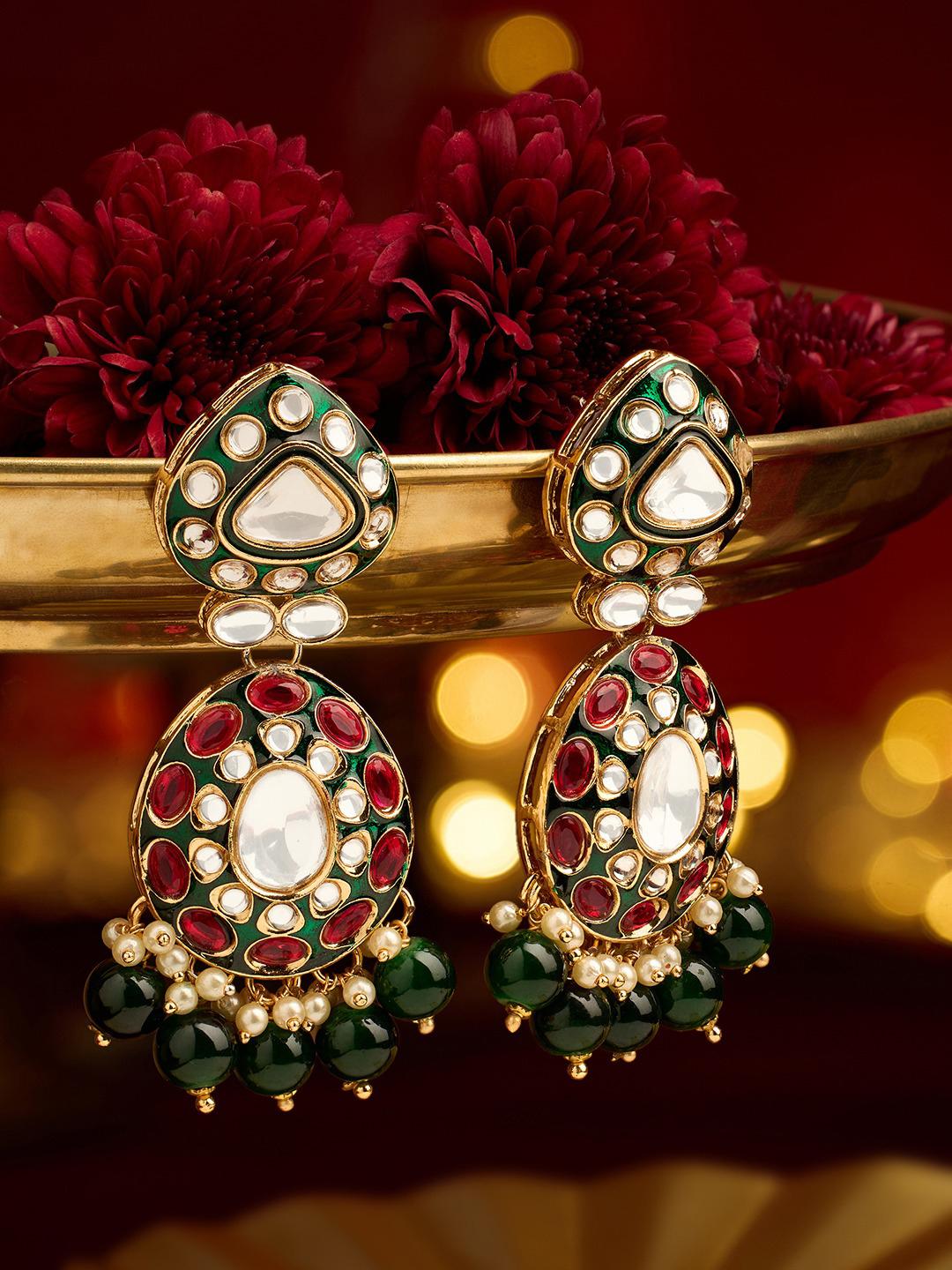 Buy Zaveri Pearls Women Meenakari Dazzling Stones Embellished Traditional Dangler Drop Earring - - Accessories for Women