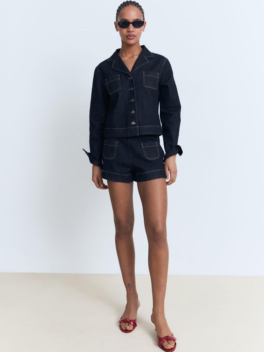 MANGO Notched Lapel Collar Denim Jacket