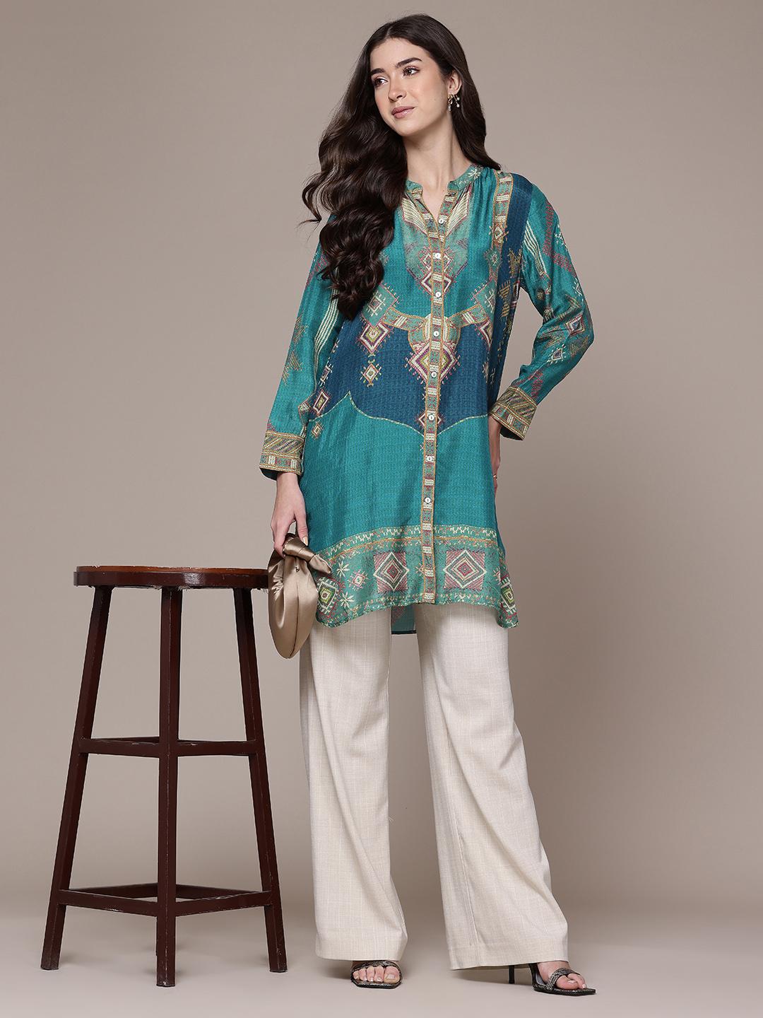 Buy Ritu Kumar Ethnic Motifs Printed Relaxed Fit Longline Casual Shirt ...