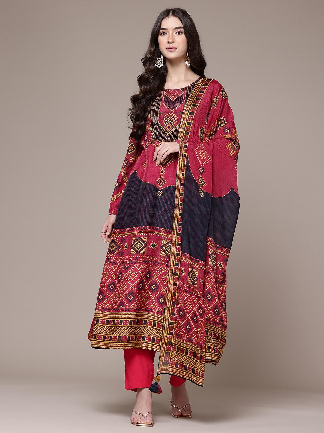 Buy Ritu Kumar Women Ethnic Motifs Printed Thread Work Kurta With ...