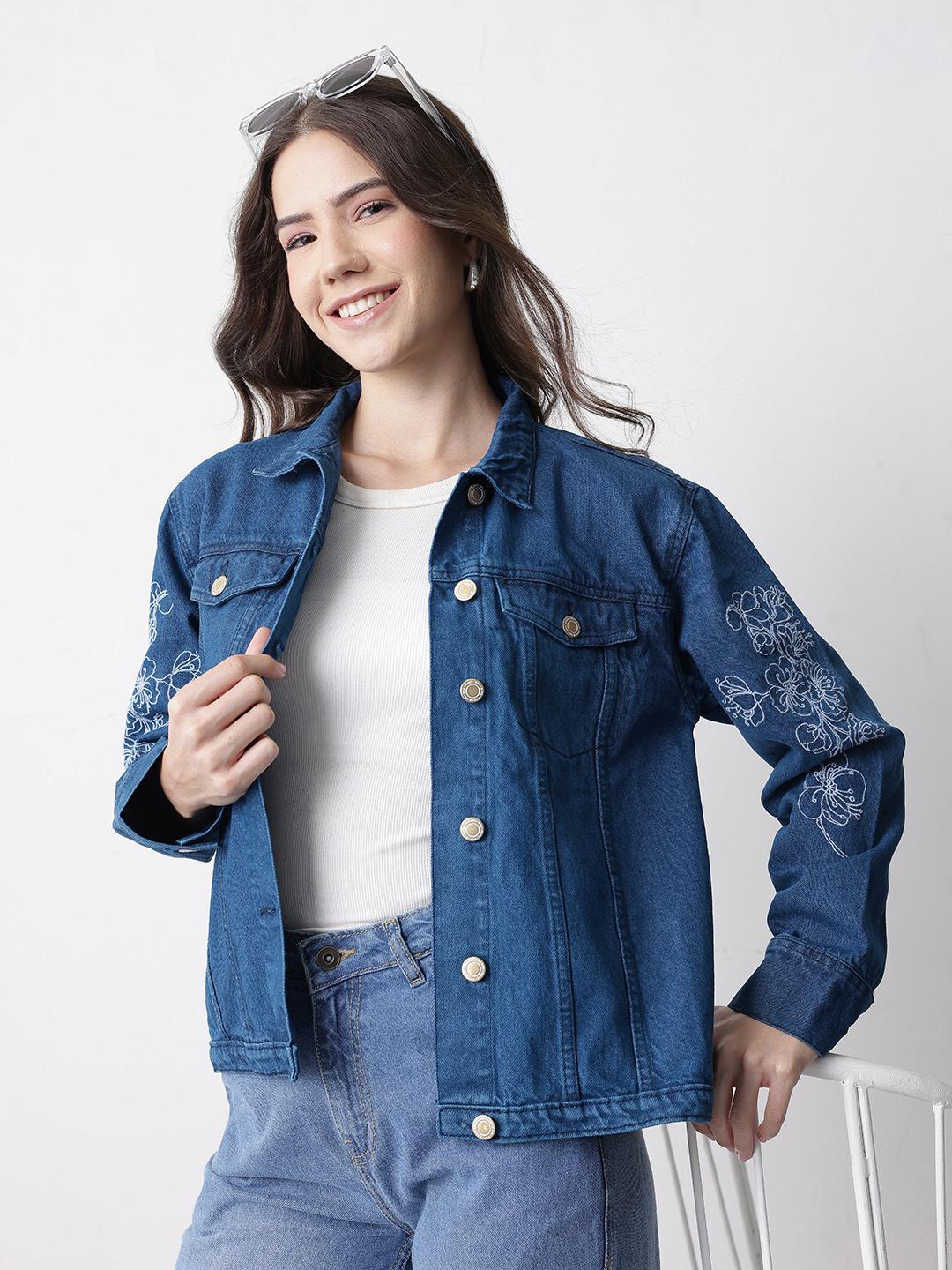 Mast & Harbour Embroidered Sleeves Denim Jacket
