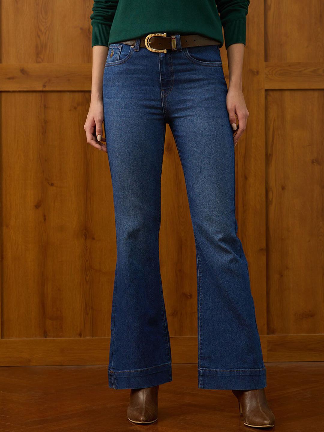 U.S. Polo Assn. Women Women Flared High-Rise Light Fade Stretchable Jeans