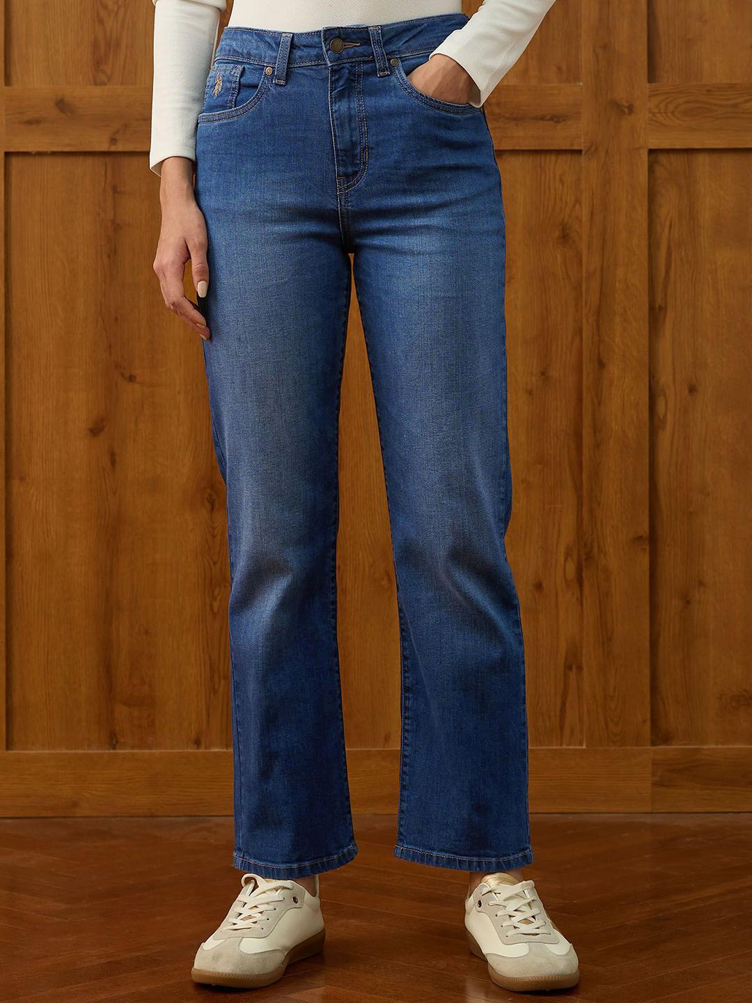 U.S. Polo Assn. Women Women Straight Fit High-Rise Light Fade Stretchable Jeans
