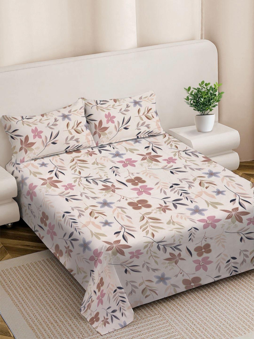 Buy FABINALIV Beige & Grey Floral Printed 300 TC King Bedsheet 2.50 M X 2.25 M - - Home for Unisex