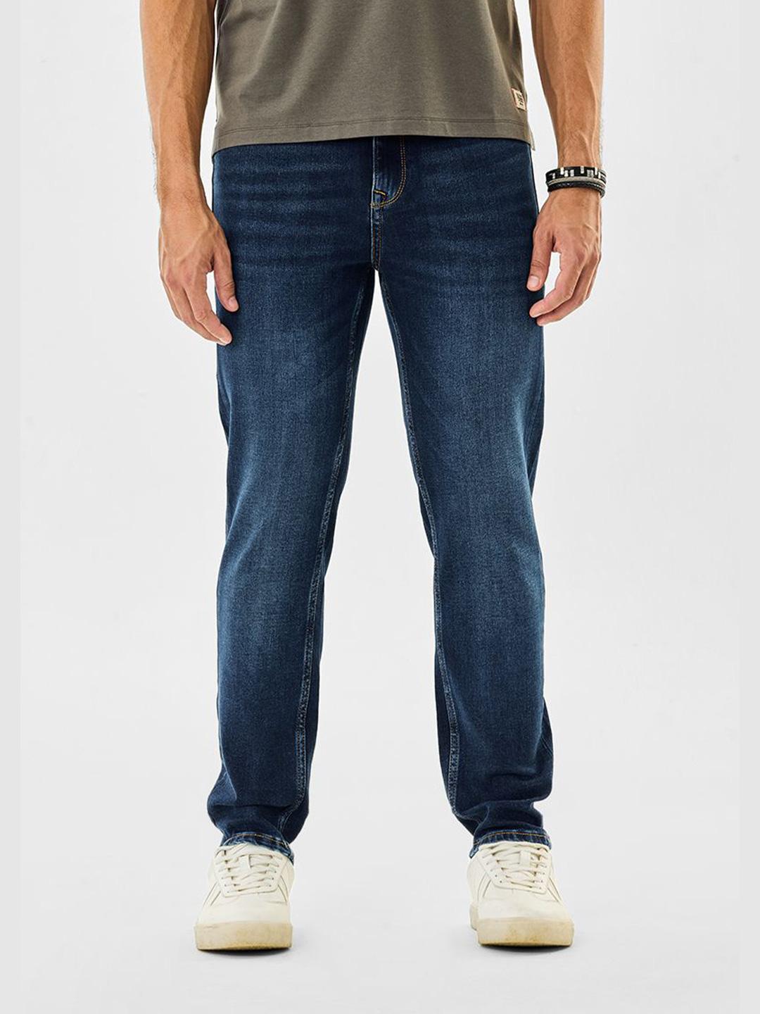 Snitch Men Blue Slim Fit Mid-Rise Light Fade Cuffed Hem Stretchable Jeans