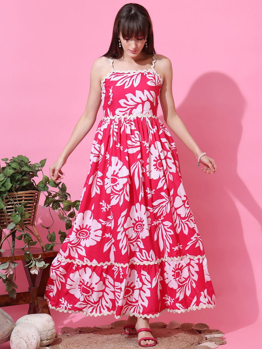 Moda Line Buy De La Moda Floral Printed Ruffled Shoulder Straps A Line Maxi Dress ...