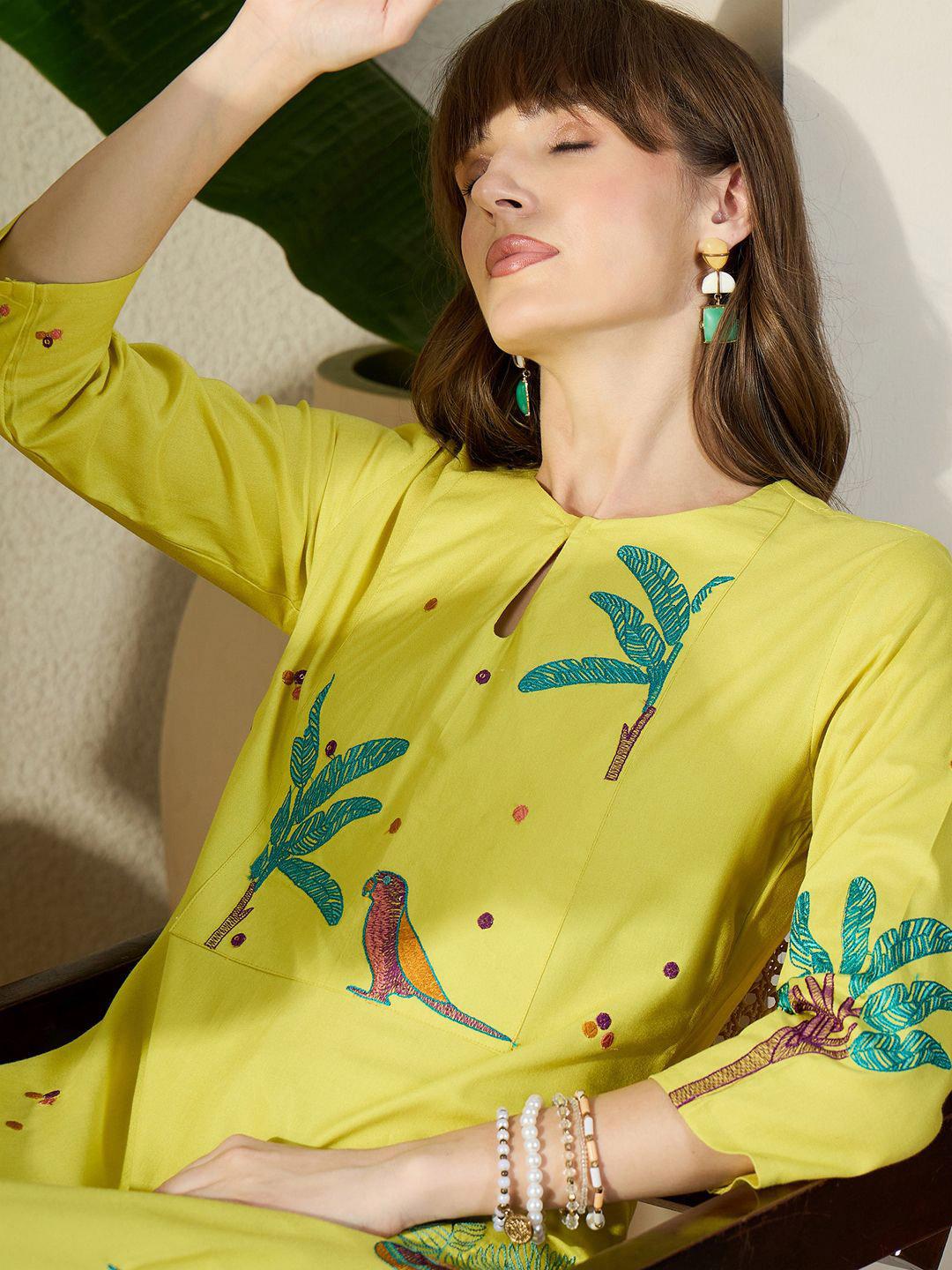 Buy Indo Era Floral Embroidered Tunic With Trousers -  - Apparel for Women
