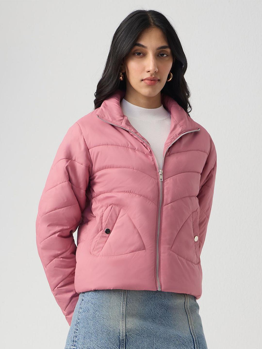 The Souled Store Two Hearts Women Mock Neck Polyester Oversized Puffer Jackets