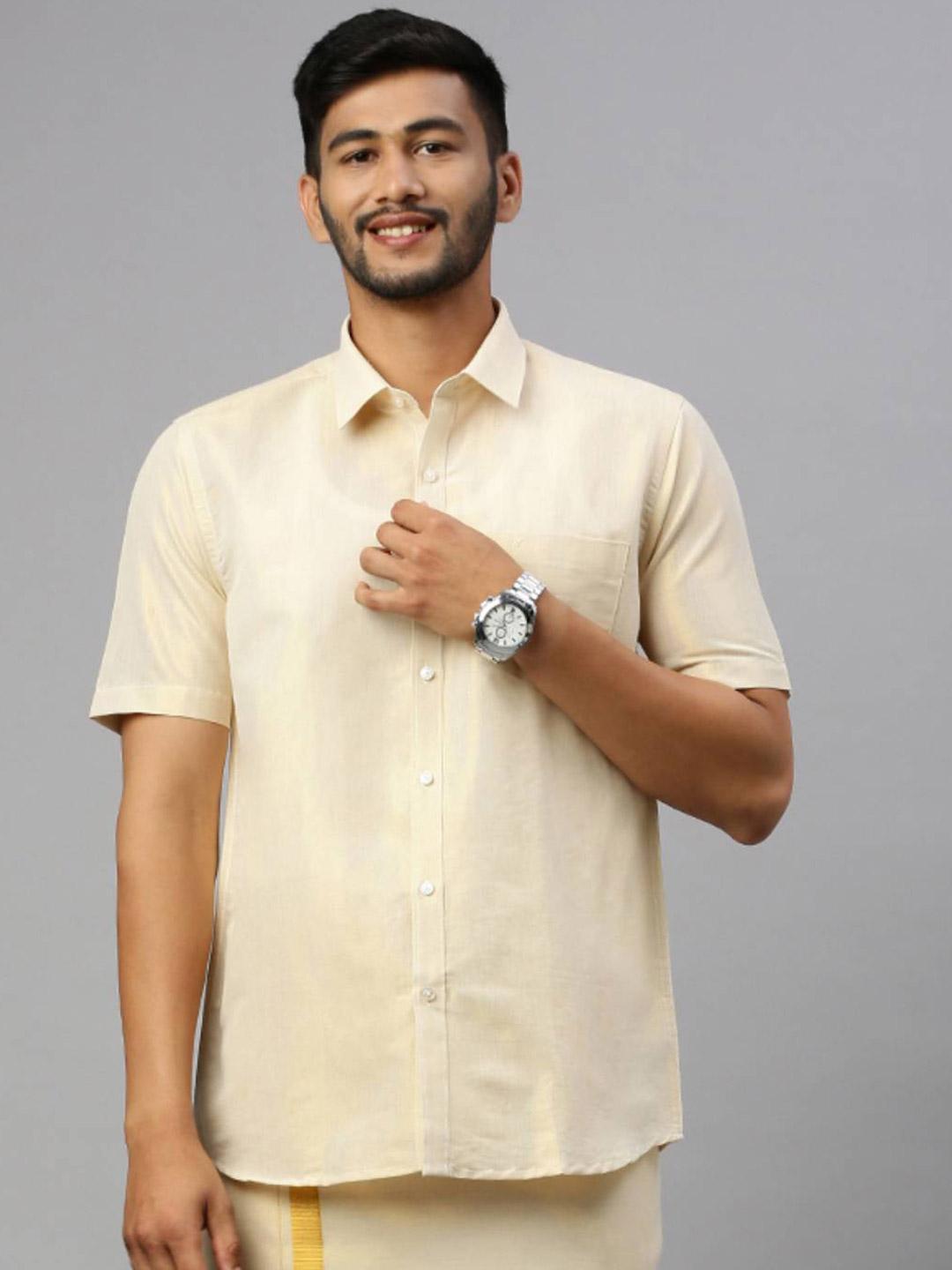Ramraj Men Classic Spread Collar Solid Cotton Casual Shirt