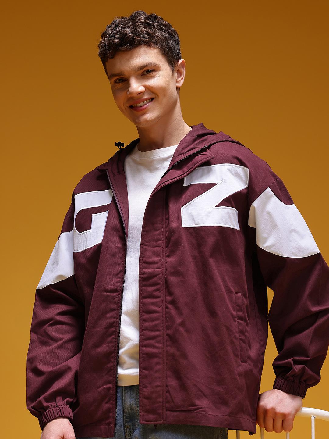 HERE&NOW Embroidered Typography Striped Hooded Jacket