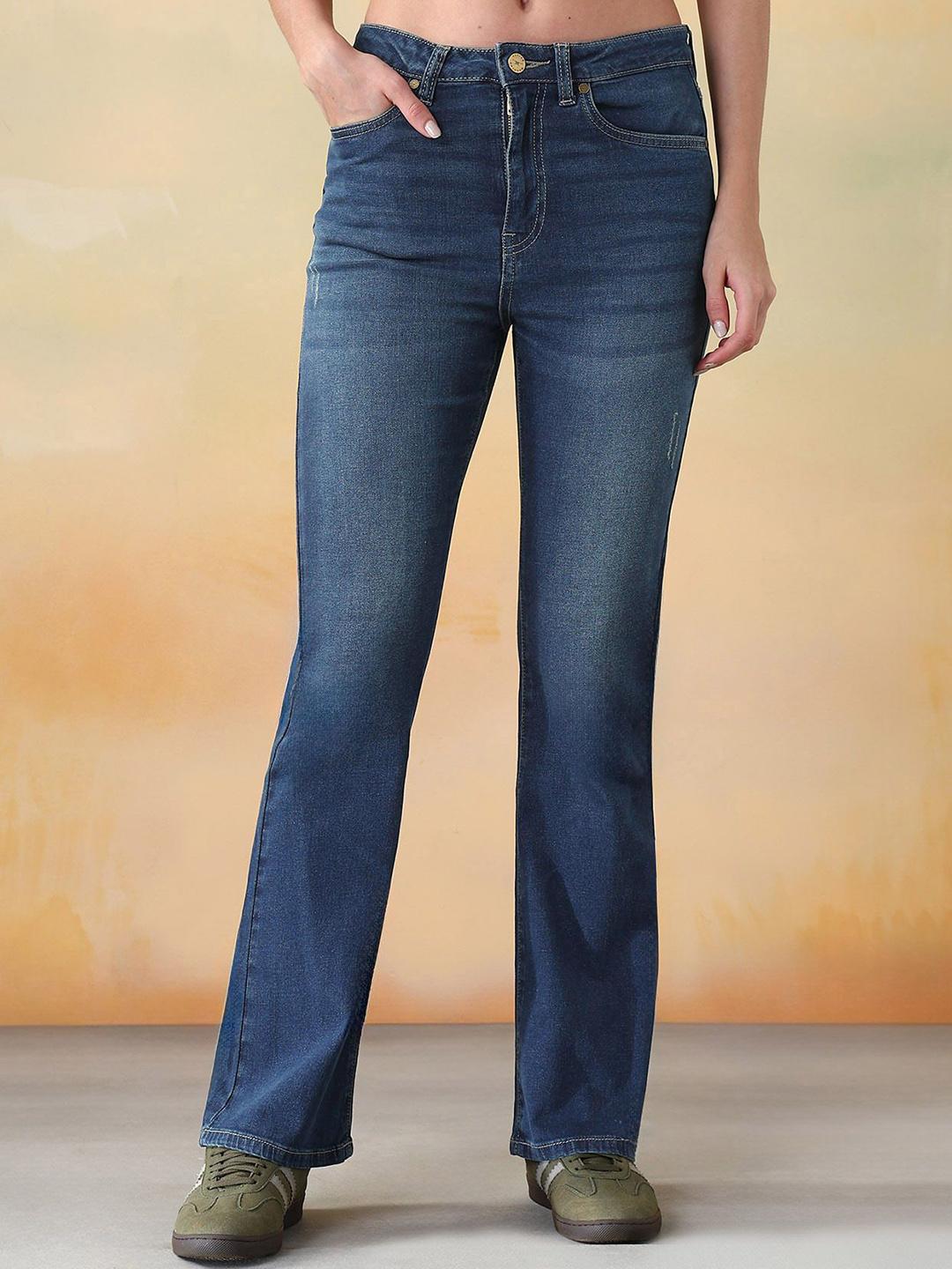 Flying Machine Women Bootcut Fit Mid-Rise Low Distress Light Fade Stretchable Jeans