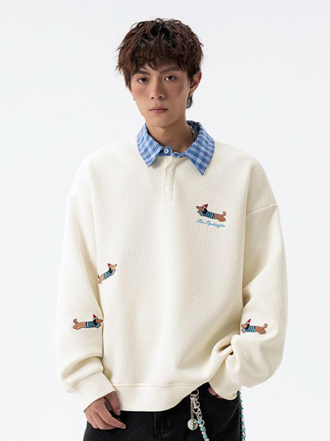 StyleCast x Revolte Men Graphic Printed Shirt Collar Sweatshirt