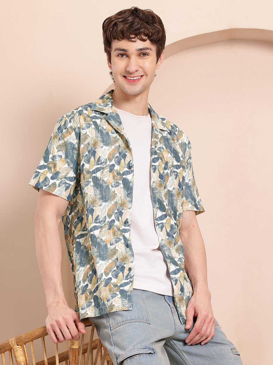 Mast & Harbour Printed Cuban Collar Shirt