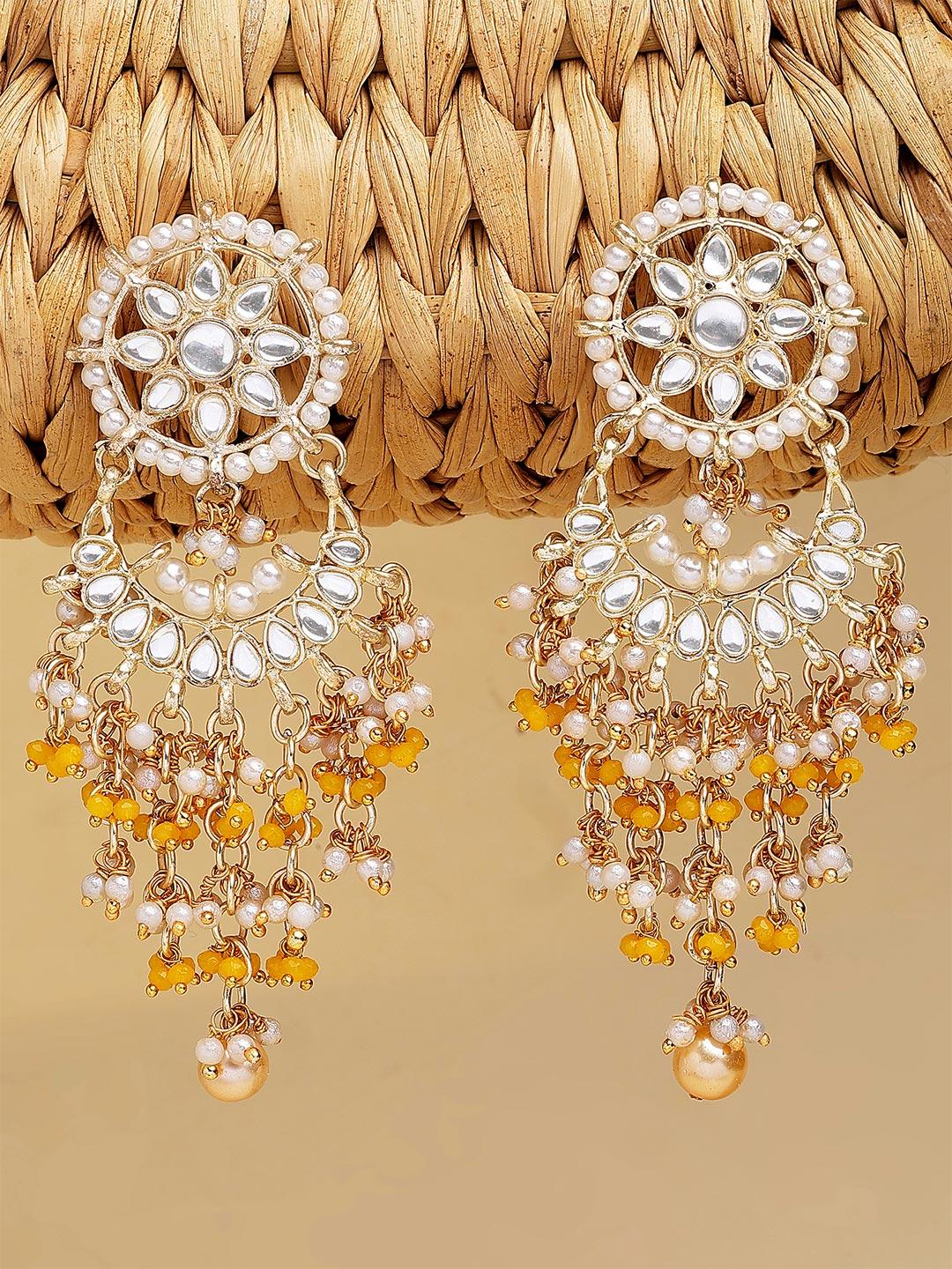 Buy KARATCART Yellow Kundan Studded Contemporary Chandbalis Dangler Earrings - - Accessories for Women