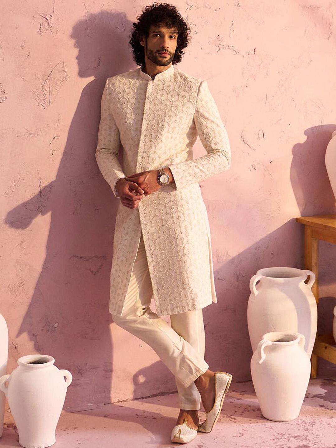 VASTRAMAY Embroidered Sherwani With Trousers