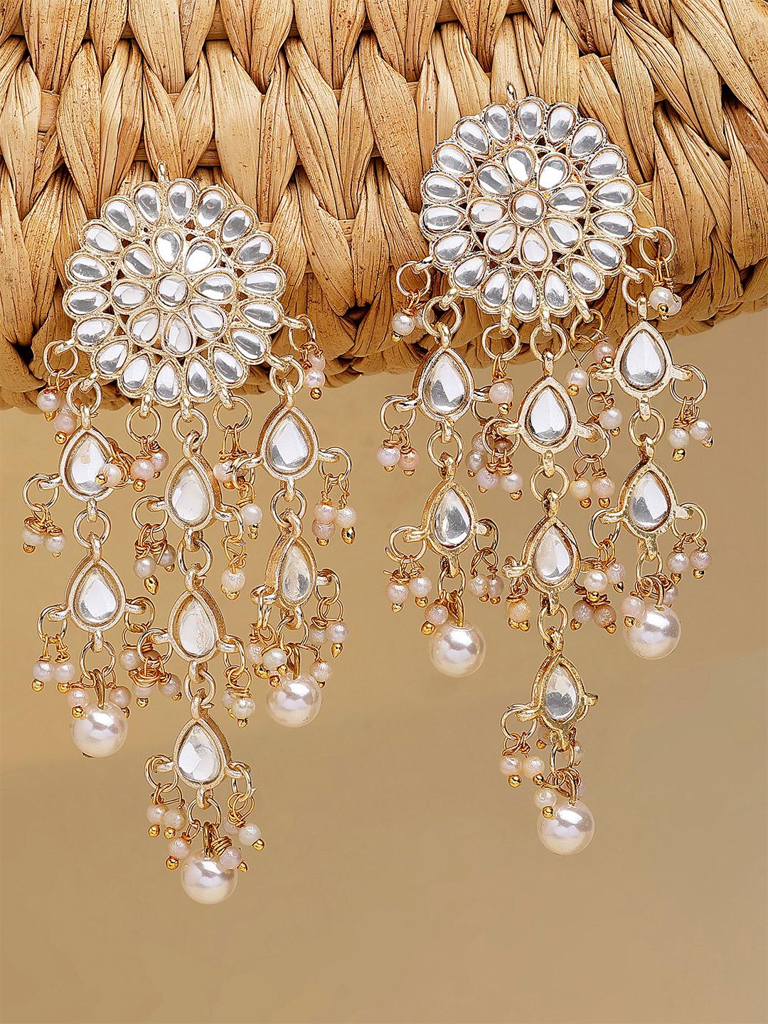 Buy KARATCART Off White Gold Plated Stone Studded Floral Drop Earrings - - Accessories for Women