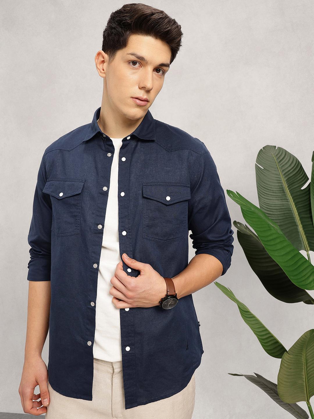 Nautica Slim Fit Cotton Linen Casual Shirt