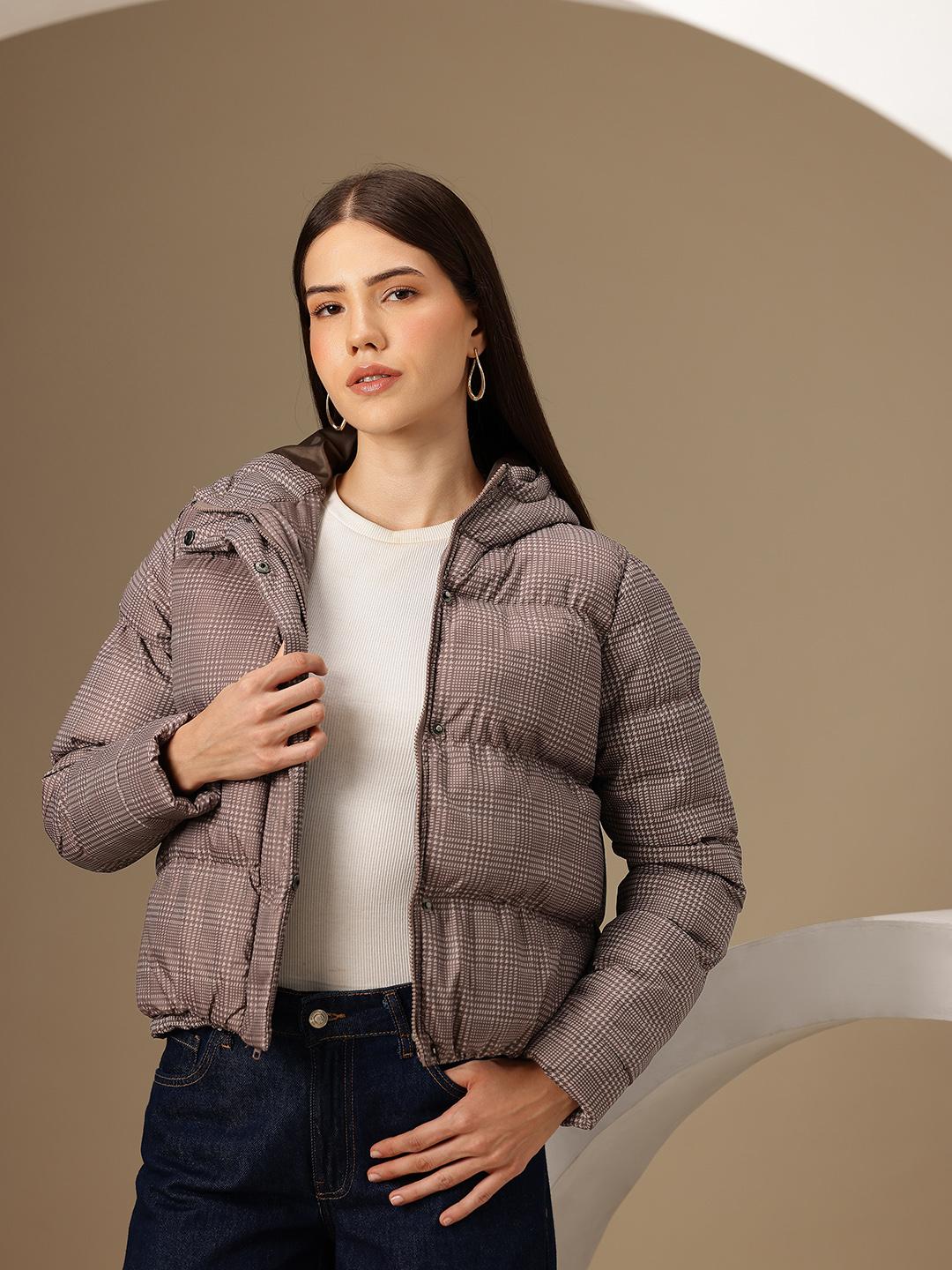 Chemistry Checked Hooded Puffer Jacket