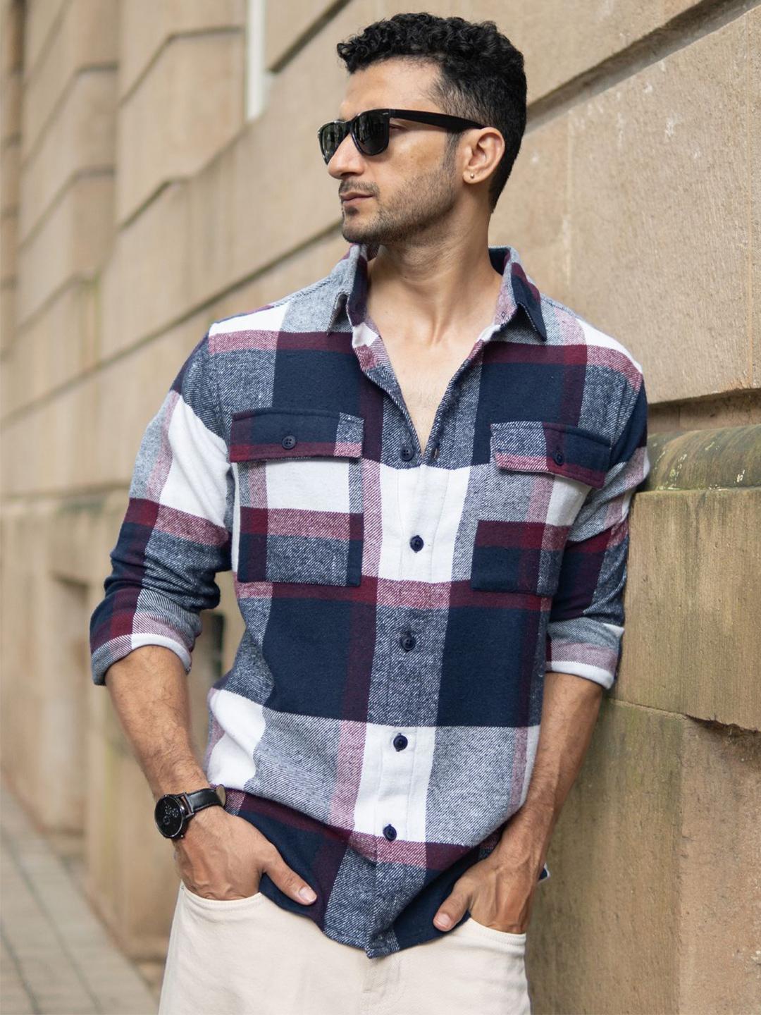 Powerlook Men Buffalo Checked Spread Collar Casual Shirt