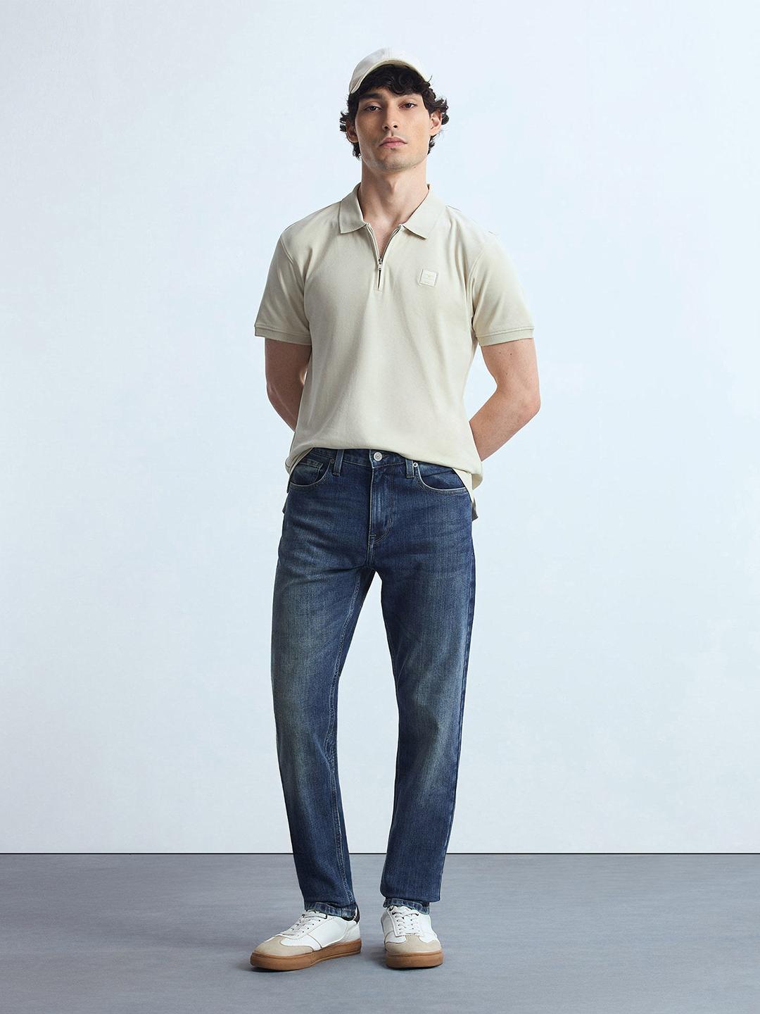 Flying Machine Men Slim Tapered Fit Mid-Rise Light Fade Stretchable Jeans