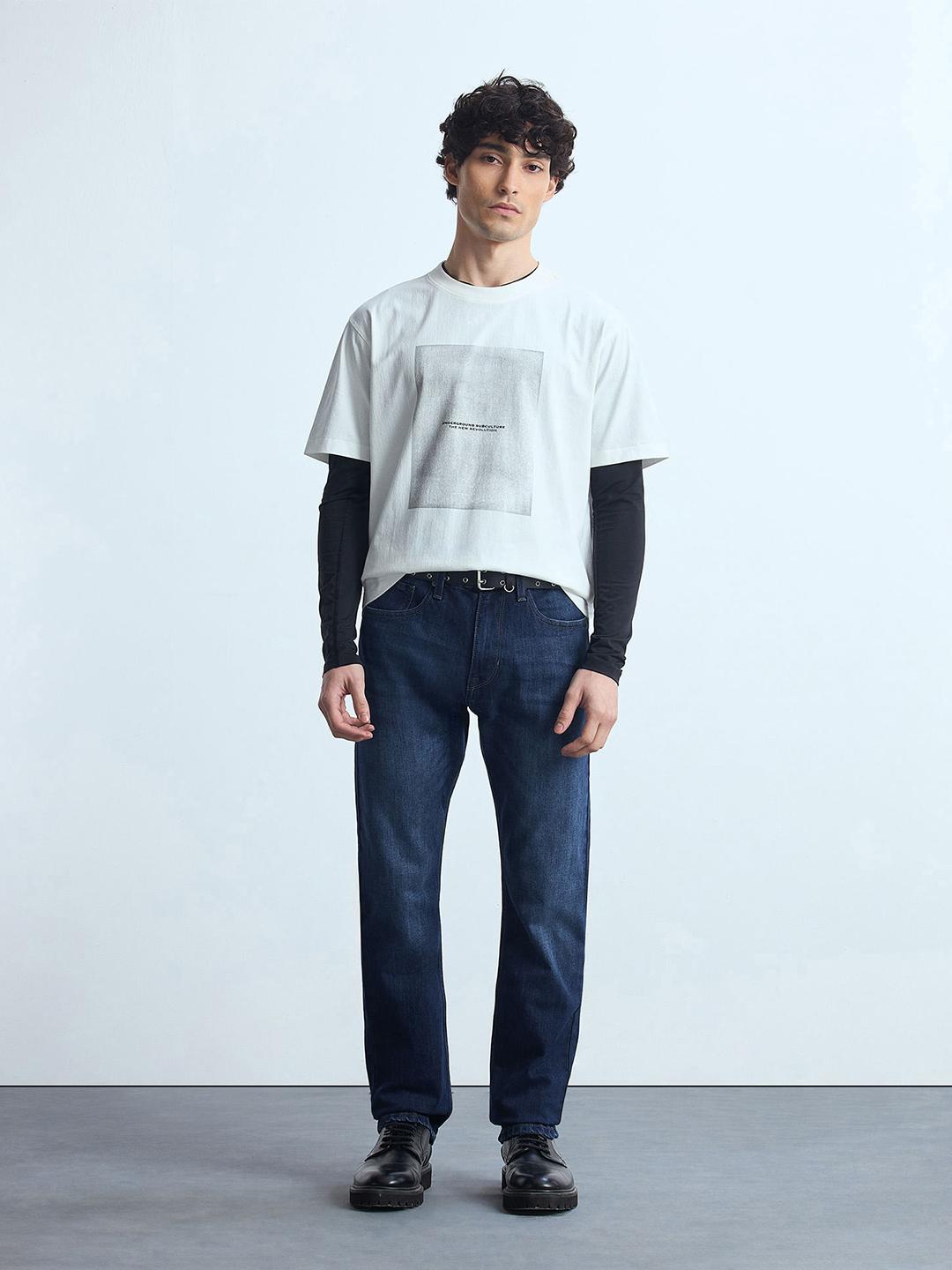 Flying Machine Men Straight Fit Mid-Rise Clean Look Stretchable Jeans