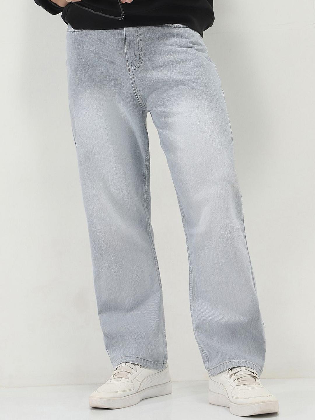 Urbano Fashion Men Loose Relaxed Fit Mid-Rise Light Fade Cotton Washed Denim Jeans