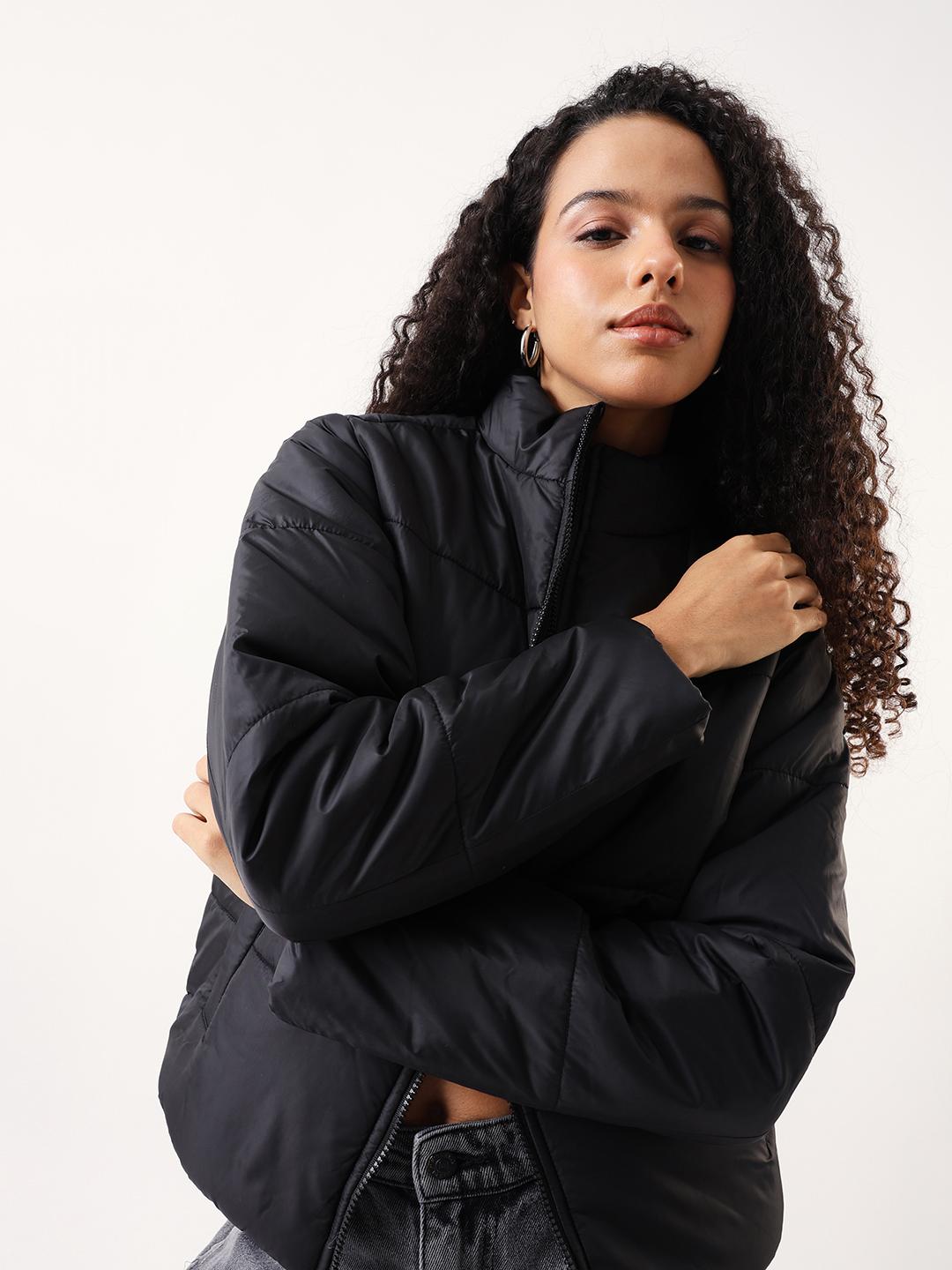 DL Woman Women Mock Collar Solid Casual Padded Jacket