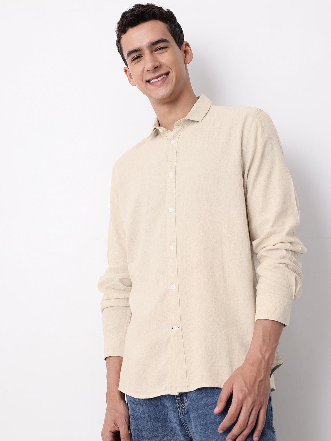 Mast & Harbour Men Premium Spread Collar Solid Linen Slim Fit Casual Shirt
