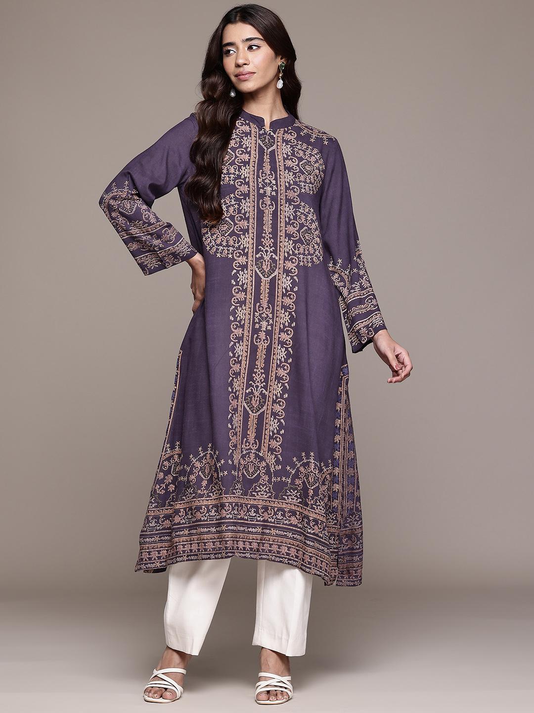 Buy Aarke Ritu Kumar Ethnic Motifs Printed A Line Kurta With Angular ...