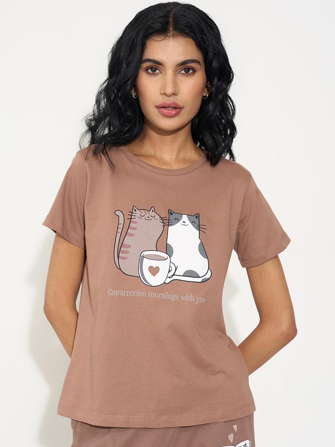 Buy Dreamz By Pantaloons Women Pure Cotton Printed Lounge Tshirts -  - Apparel for Women