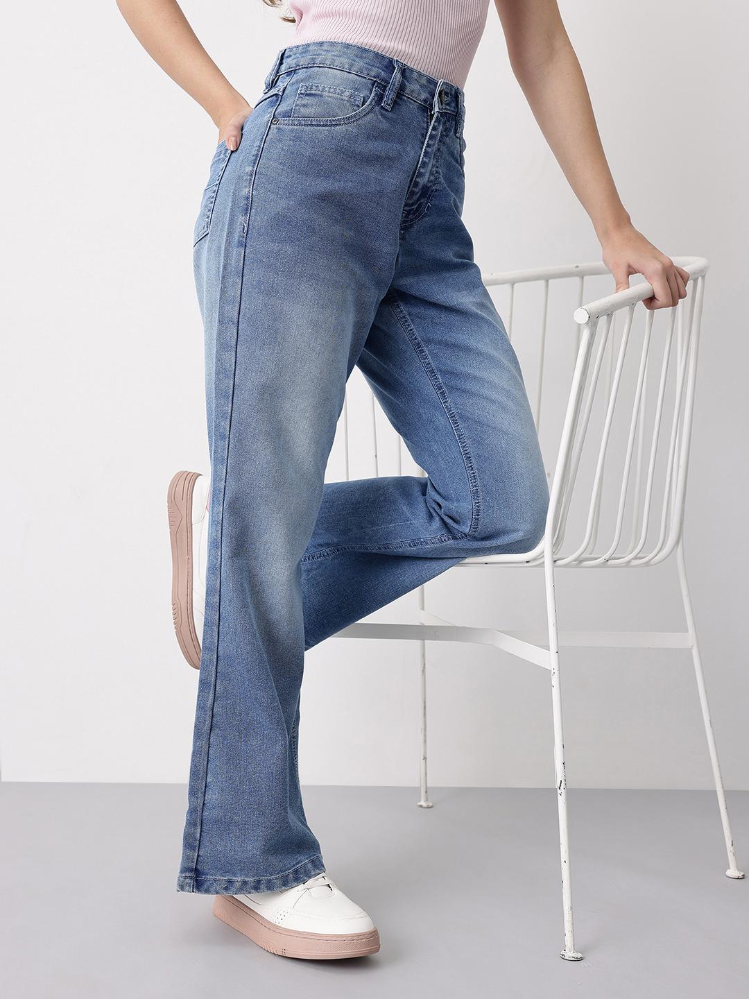 Mast & Harbour Women Baggy Fit Mid-Rise Stretchable Jeans