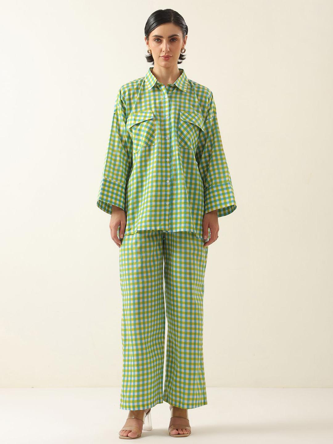 Buy SANSKRUTIHOMES Printed Spread Collar Pure Cotton Shirt & Trousers Co Ord Set - - Apparel for Women