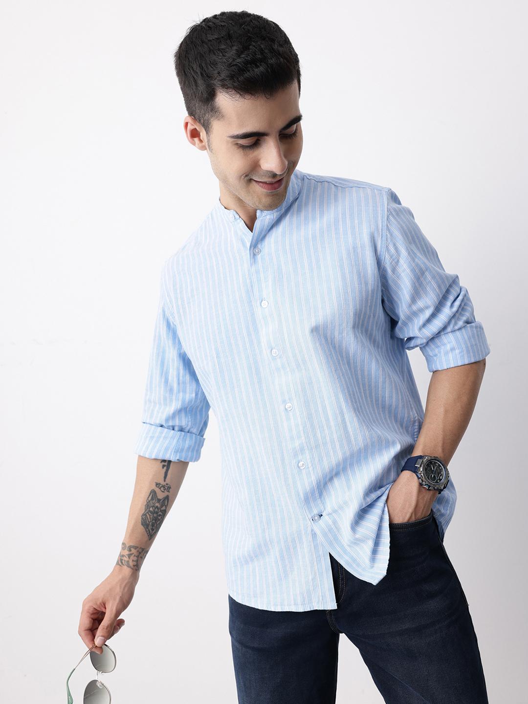 Mast & Harbour Slim Fit Striped Cotton Linen Casual Shirt