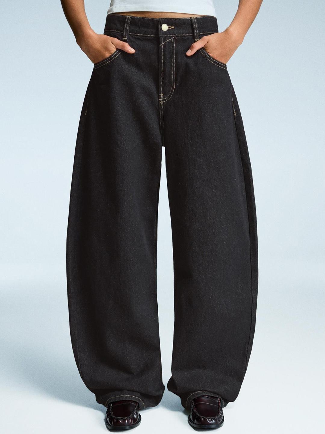 Bershka Pure Cotton Wide-Leg Barrel Jeans