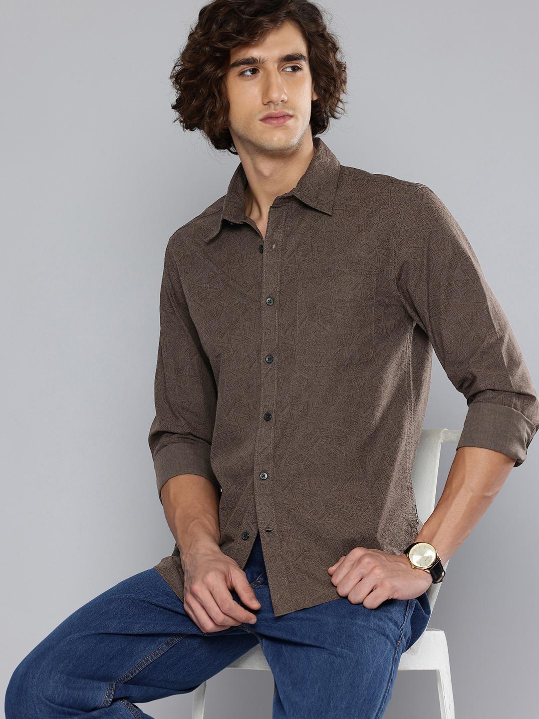 Flying Machine Slim Fit Geometric Printed Pure Cotton Casual Shirt