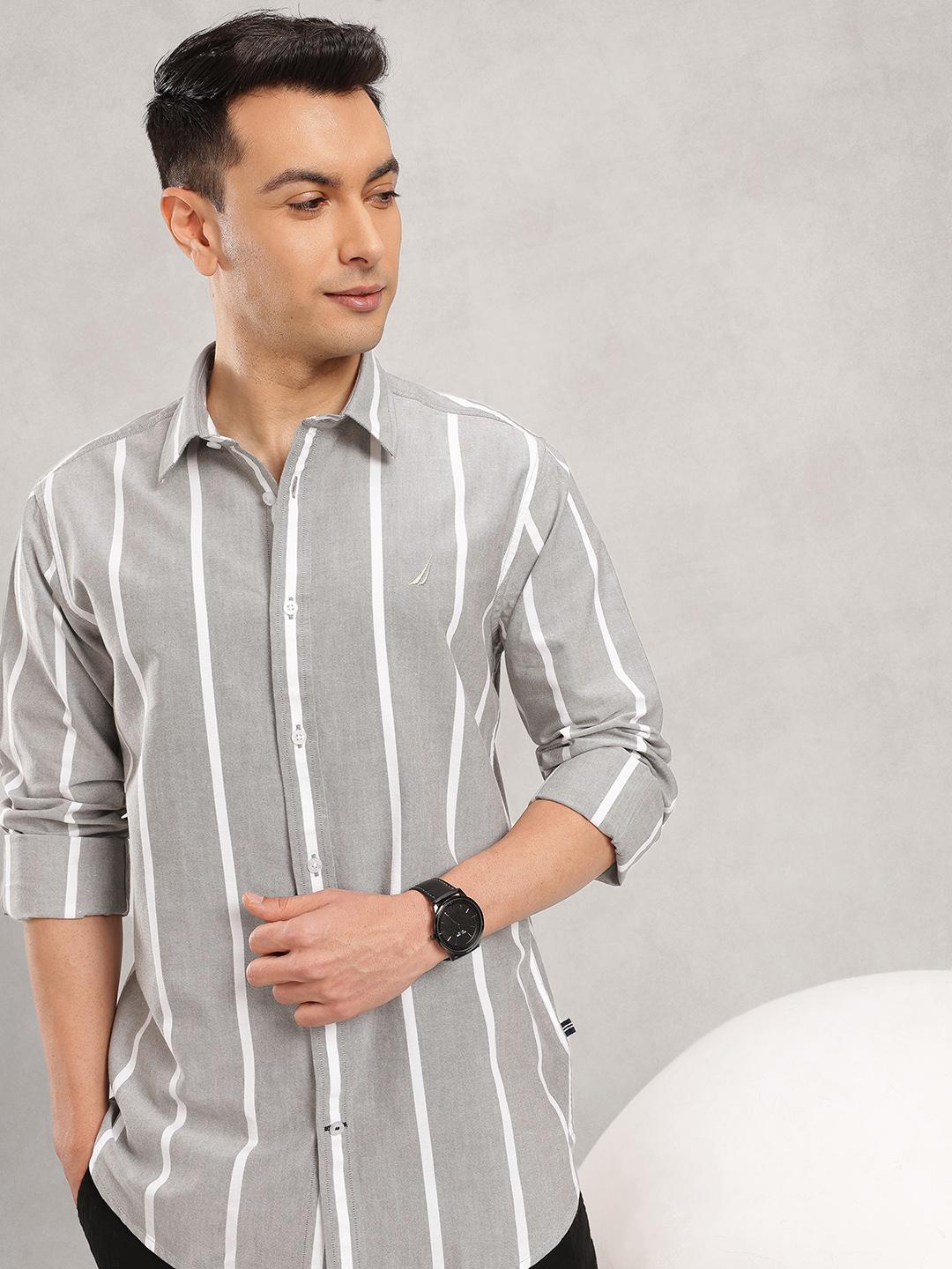 Nautica Classic Fit Striped Pure Cotton Casual Shirt